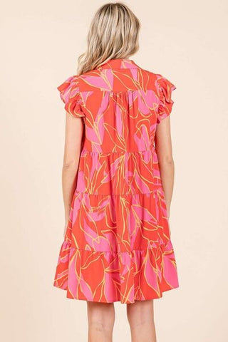 Ruffle Sleeve Tiered Mini Resort Dress