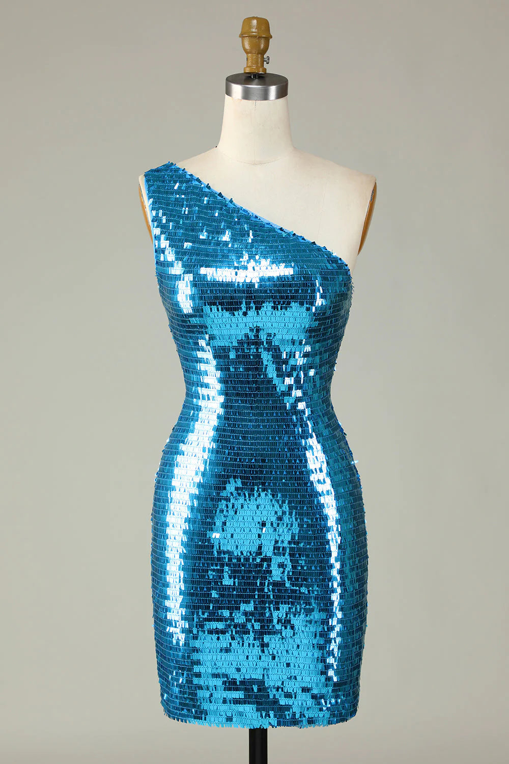 Sheath One Shoulder Royal Blue Sequins Short Homecoming Dress