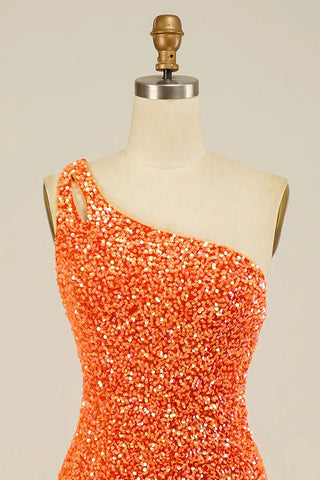 Sparkly Bodycon One Shoulder Dark Purple Sequins Short Homecoming Dress with Keyhole
