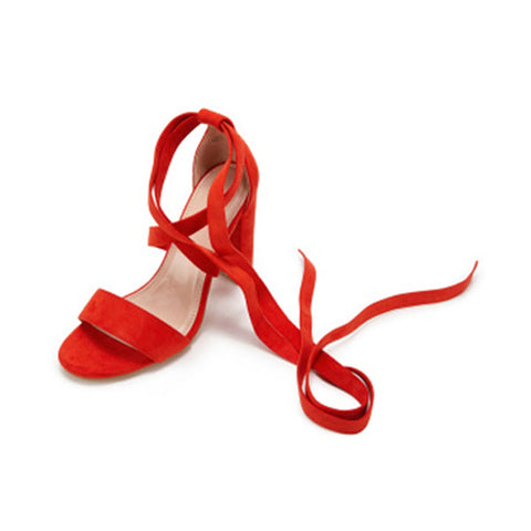 Sandalen mit Blockabsatz und Schnürung, offene Zehenpartie, Pumps mit Fesselriemchen
