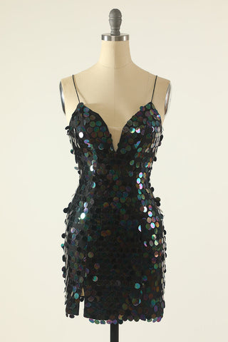 Spaghetti Straps Sequined Cocktail Dress