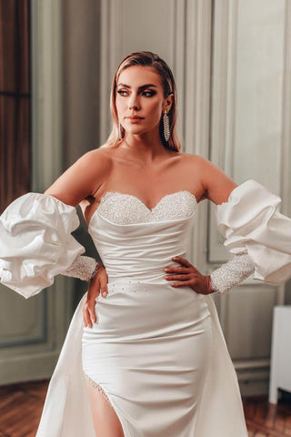Sweetheart Mermaid Wedding Dress Mermaid High Split With Detachable Sleeve
