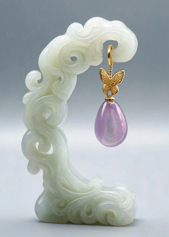 Simple Light Purple Crystal Gloden Butterfly Metal Drop Earrings