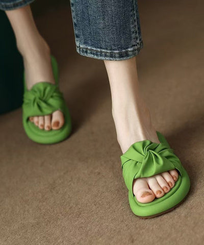 Green Faux Leather Beautiful Splicing Slide Sandals Peep Toe