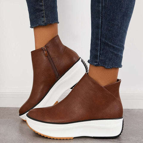 Non Slip Platform Wedge Sneakers Slip on Ankle Boots