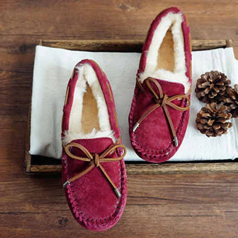 Cozy Slip On Bow-Knot Thick Wool Pea Lazy Winter Shoes