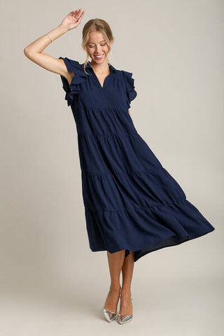 Full Size Ruffle Cap Sleeve Tiered Dress
