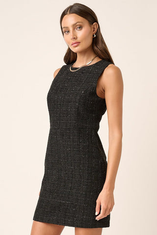 Tweed Sleeveless Black Mini Dress