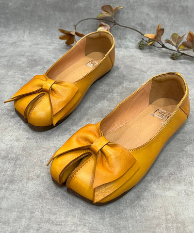 Frauen Grün Bogen Split Toe Rindsleder Flache Schuhe Für