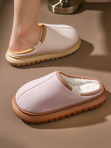 Winter Indoor Couple Pure Color Warm Plush Slippers