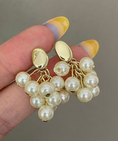 Original Design Gold Copper Overigl Pearl Grape Tassel Drop Earrings