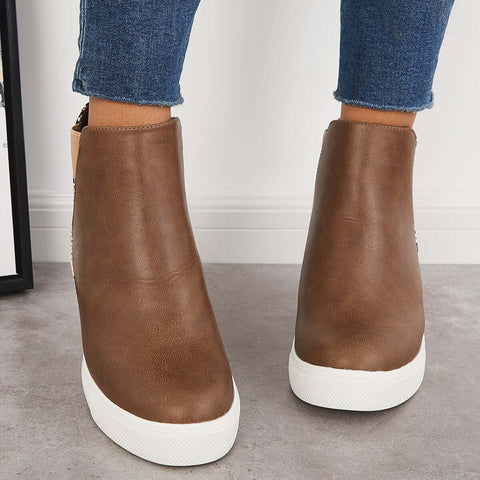 Slip on Hidden Wedge Sneakers Platform Wedge Booties