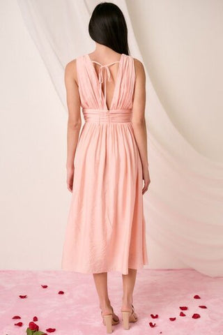 Pink Blush V-Neck Sleeveless Midi Dress