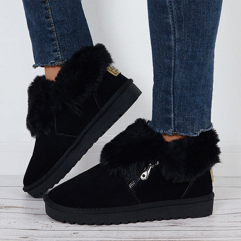Plüsch-Flats, Slip-on-Schneestiefel, mit Kunstfell gefüttert, Loafer-Schuhe