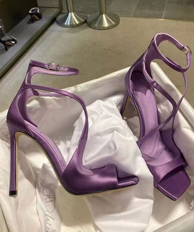 Fashion Purple Splicing Satin Stiletto Sandals Peep Toe