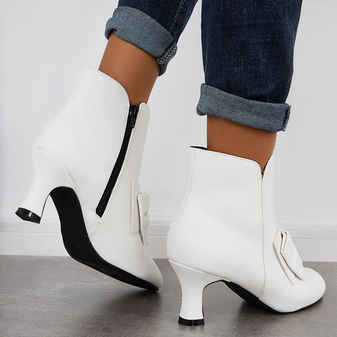 Bowknot Kittten Heel Ankle Boots Side Zipper Dress Short Booties