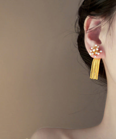 French Pearl Zircon Tassel Fireworks Earrings