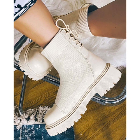 Chunky Heel Knit Sock Ankle Boots Platform Sole Booties