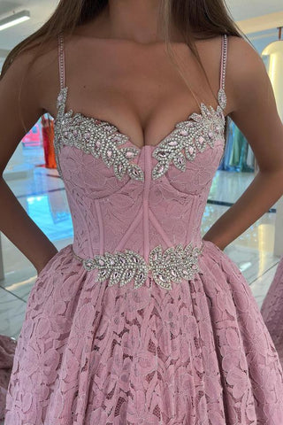 Lace A-Line Prom Dress Sleeveless With Beads