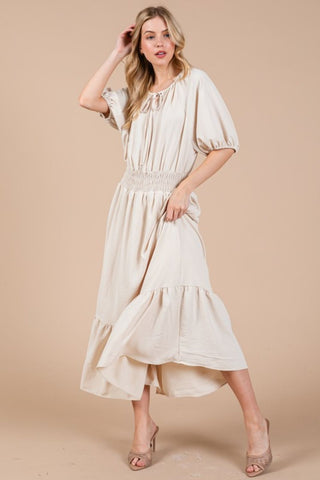 Tie Neck Puff Sleeve Beach Resort Maxi Dress