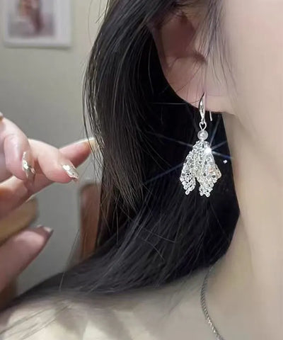 Stylish Silk Metal Zircon Sequins Drop Earrings