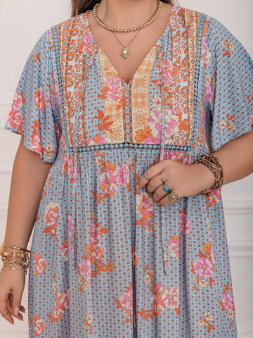 Plus Size Floral Sleeve Beach Maxi Dress