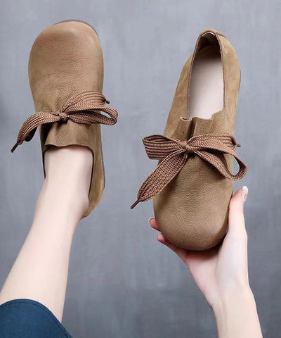 Handgemachte Retro Kaffee Rindsleder Flats Schuhe