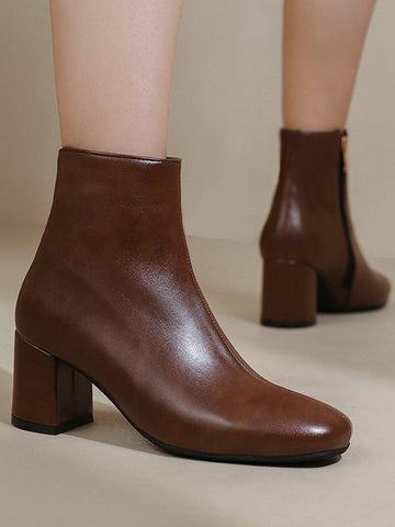 Round-Toe Split-Joint Zipper Pumps Boots