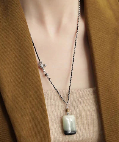 Brief Black 925 Silver Jade No Incident Pendant Necklace