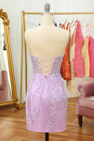 Pink Tight Short Homecoming Dress with Appliques