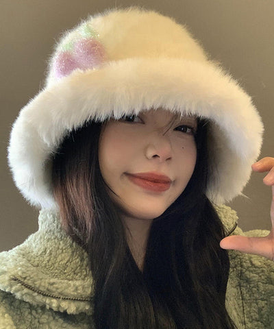 Herbst/Winter, japanischer Stil, warmweiß, flauschiger Pelz, flauschiger Eimerhut