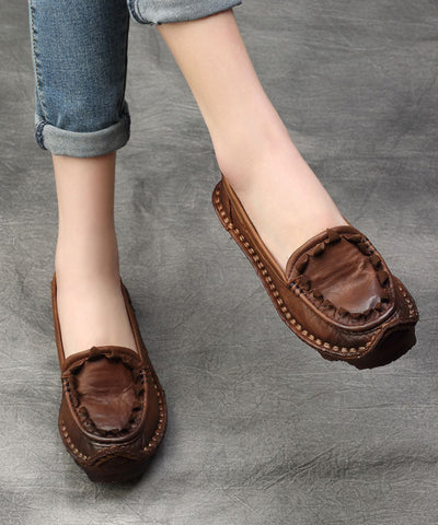 Kaffee Flache Schuhe Für Frauen Spleißen Rindsleder Vintage