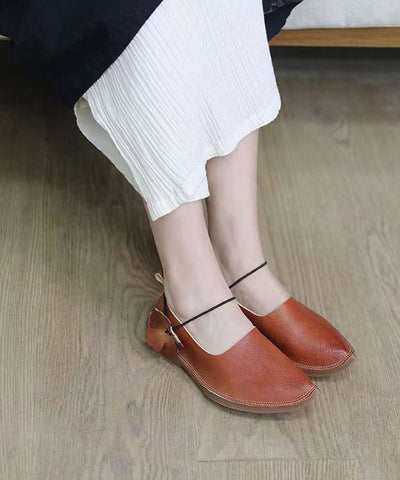 Handgemachte Retro Floral Flache Schuhe für Frauen Braunes Rindsleder