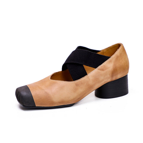 Women Retro Cowhide Leather Pumps Casual Shoes
