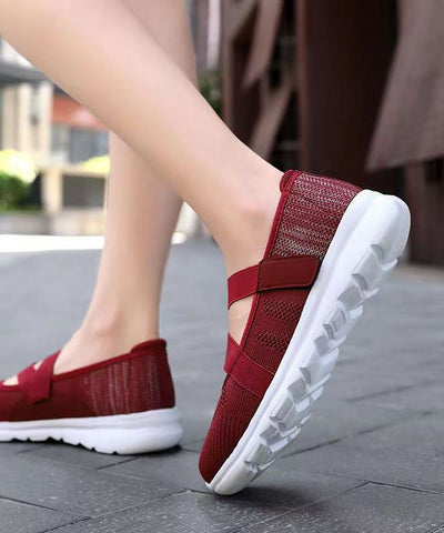 Frauen Spleißen Flache Schuhe Rot Bequeme Atmungsaktive Mesh