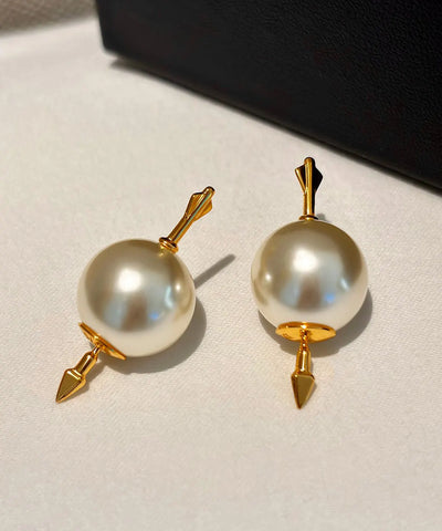 Unique Gold Copper Overgild Pearl Stud Earrings