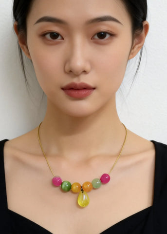 Unique Rainbow Acrylic Water Droplet Gratuated Bead Necklace