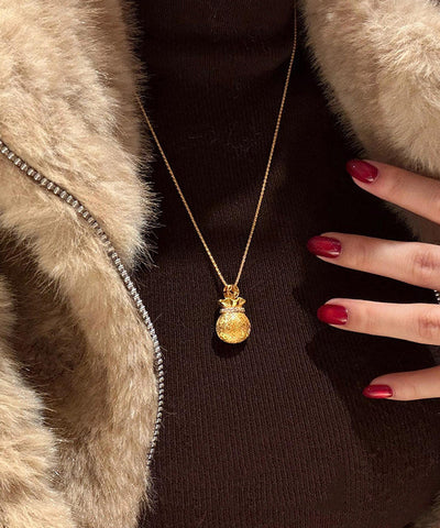 Chinese Style Gold Copper Overgild Zircon Lucky Bag Pendant Necklace