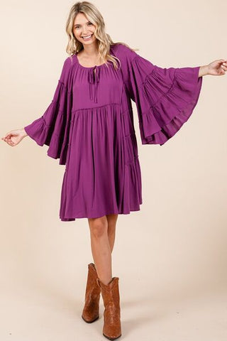 Frill Tie Neck Bell Sleeve Resort Dress