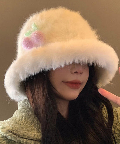 Herbst/Winter, japanischer Stil, warmweiß, flauschiger Pelz, flauschiger Eimerhut