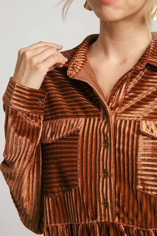Texture Tiered Collared Long Sleeve Resort Dress