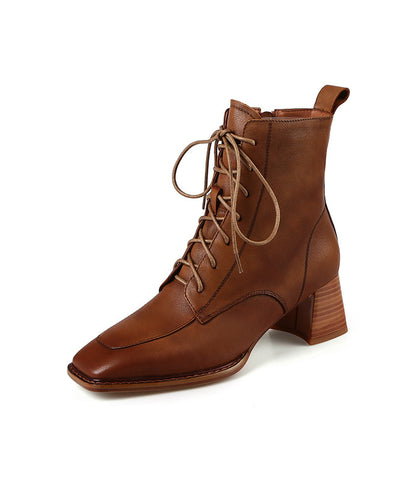 Chocolate Chunky Cowhide Leather 2023 Cross Strap Splicing Boots