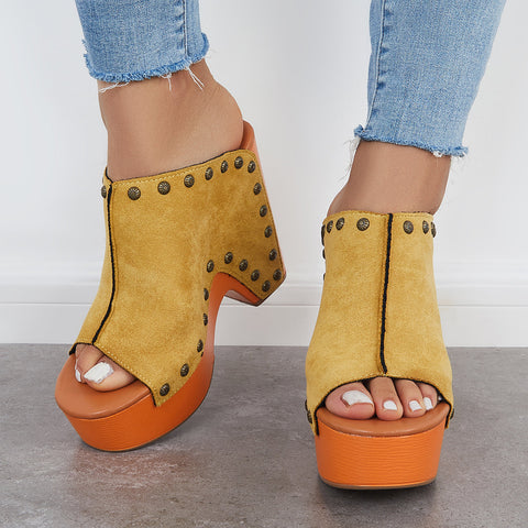 Retro Chunky Platform Heel Mules Slip on Sandals