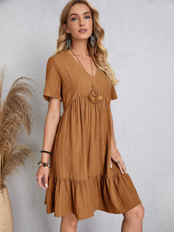 Full Size V-Neck Short Sleeve Beach Dress