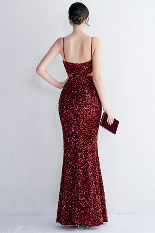 Mermaid Halter Black Sequins Long Prom Dress with Keyhole