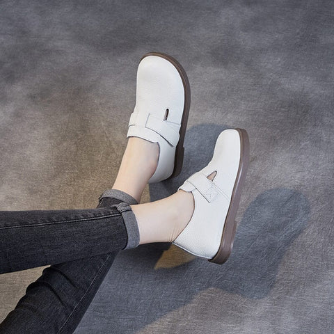 Spring Retro Soft Solid Leather Flat Casual Shoes