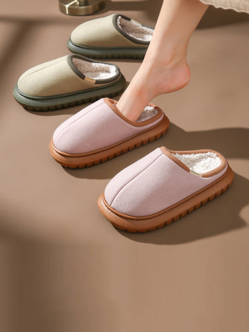 Winter Indoor Couple Pure Color Warm Plush Slippers