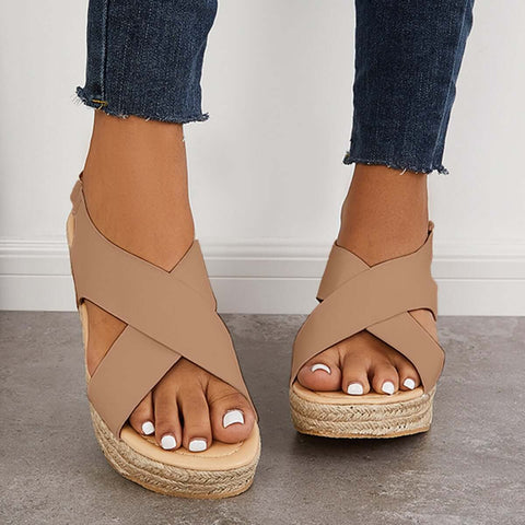 Criss Cross Espadrilles Platform Wedges Ankle Strap Sandals