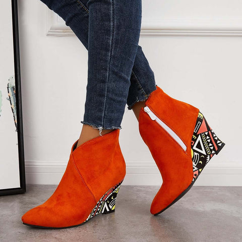 Suede Wedge High Heeled Ankle Boots Pointed Toe Dress Booties