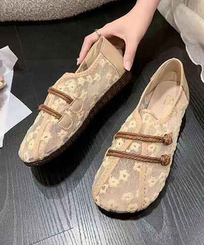 Atmungsaktive Mesh Khaki Flache Schuhe Stickerei Spleißen